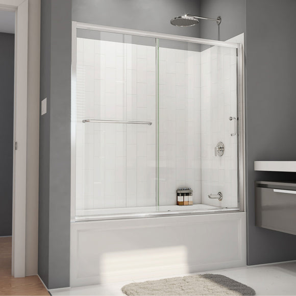 DreamLine TB096060XXX0001 Infinity-Z Sliding Tub Door, White Wall Kit in Chrome, Clear Glass