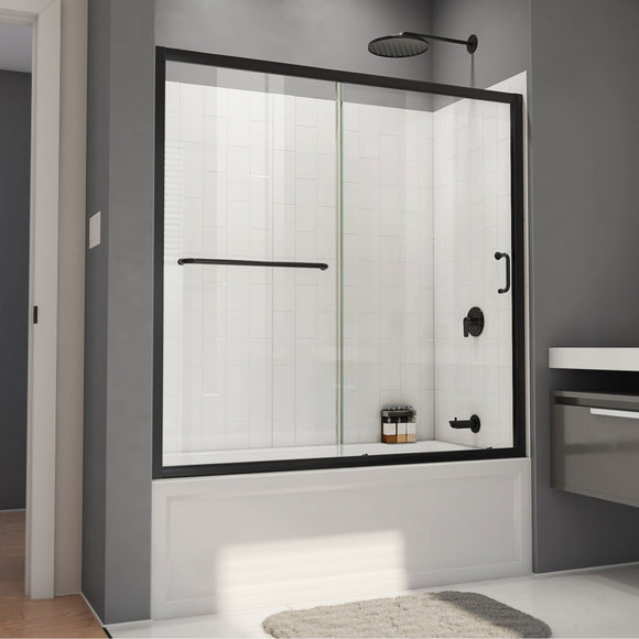DreamLine TB096060XXX0009 Infinity-Z Sliding Tub Door, White Wall Kit in Satin Black, Clear Glass