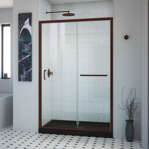 DreamLine DL-6974C-88-06 Infinity-Z 32" D x 54" W x 74 3/4" H Clear Sliding Shower Door in Oil Rubbed Bronze and Center Drain Black Base