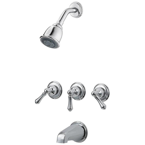 Pfister LG01-81BC LG0181BC 3-Handle Tub & Shower Faucet with Metal Lever Handles, Polished Chrome