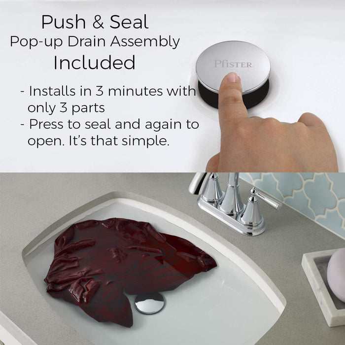 Pfister LG42-DAPC Deckard Single Control 4" Centerset Bathroom Faucet with Push & Seal, Polished Chrome