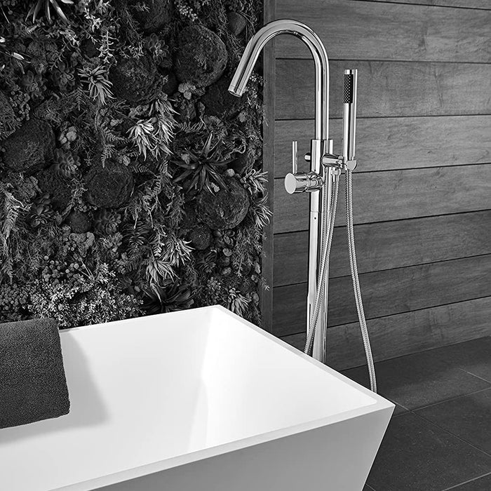 Pfister LG61-MFD Modern Single-hole Free-standing Tub Filler with Hand Shower 1.8 GPM Polished Nickel