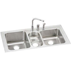 Elkay LGR4322C Lustertone Stainless Steel Triple Bowl Top Mount Sink with Faucet Kit