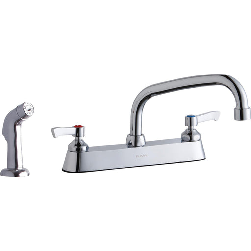 Elkay LK811AT08L2 8" Centerset, Exposed Deck Faucet, 8" Arc Tube Spout, Side Spray Chrome