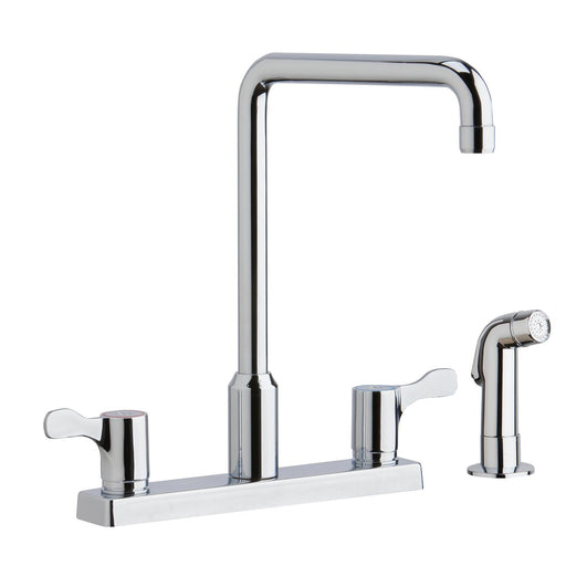 Elkay LKD2443C 8" Centerset Exposed Deck Mount Faucet, Arc Spout, Side Spray Chrome