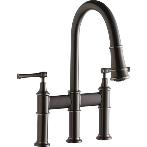 Elkay LKEC2037AS Explore Three Hole Bridge Faucet, Pull-down Spray and Levers Antique Steel