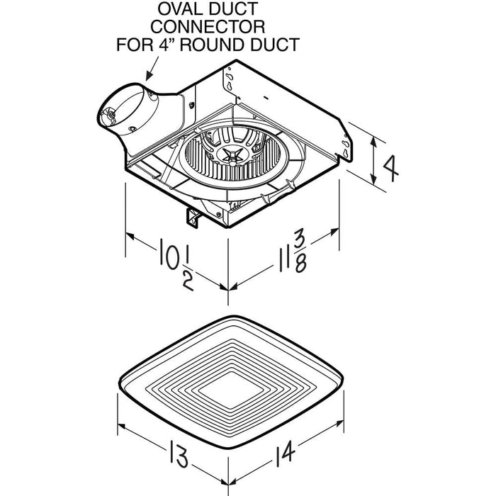 Broan Nutone LP110 LoProfile 110 CFM Ceiling/Wall Exhaust Fan for Bathroom or Garage with 4" Oval Duct