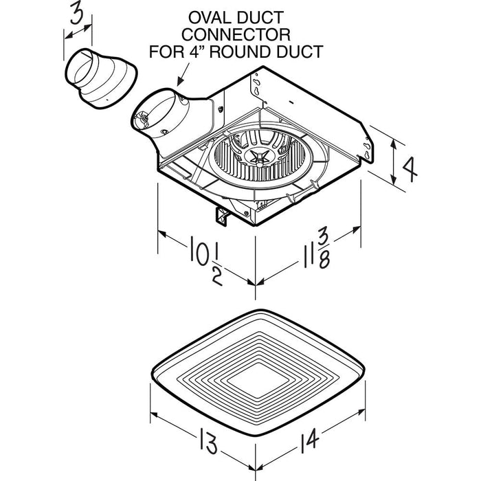 Broan NuTone LP80 LoProfile 80 CFM Ceiling/Wall Exhaust Fan for Bathroom or Garage with 4" Oval Duct or 3" Round Duct