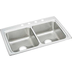 Elkay LR33223 Lustertone Stainless Steel 33" x 22" x 8-1/8", Double Bowl Top Mount Kitchen Sink