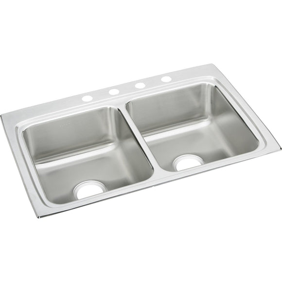 Elkay LR33223 Lustertone Stainless Steel 33" x 22" x 8-1/8", Double Bowl Top Mount Kitchen Sink