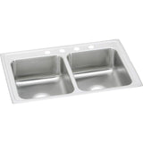 Elkay LR37221 Lustertone Stainless Steel Equal Double Bowl Top Mount Sink