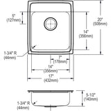 Elkay LRAD172055MR2 Lustertone Classic Stainless Steel 17" x 20" x 5-1/2", MR2-Hole Single Bowl Drop-in ADA Kitchen Sink