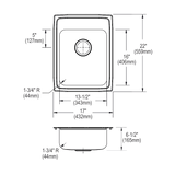 Elkay LRAD1722652 Lustertone Classic Stainless Steel 17" x 22" x 6-1/2", 2-Hole Single Bowl Drop-in ADA Sink