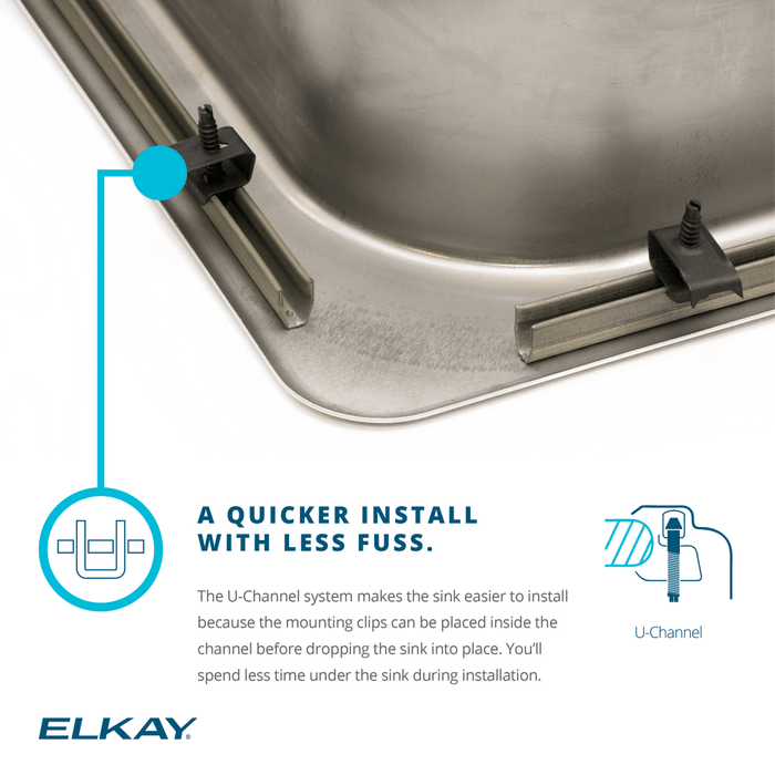 Elkay LRAD1722652 Lustertone Classic Stainless Steel 17" x 22" x 6-1/2", 2-Hole Single Bowl Drop-in ADA Sink