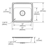 Elkay LRAD1918502 Lustertone Classic Stainless Steel 19" x 18" x 5", 2-Hole Single Bowl Drop-in ADA Sink