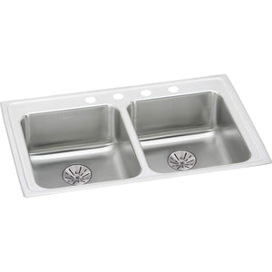 Elkay LRAD331965PD3 Lustertone Stainless Steel Equal Double Bowl Top Mount ADA Sink with Perfect Drain