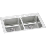 Elkay LRAD331965PD3 Lustertone Stainless Steel Equal Double Bowl Top Mount ADA Sink with Perfect Drain