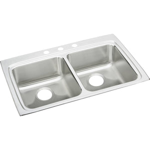 Elkay LRAD3322653 Lustertone Stainless Steel 33" x 22" x 6-1/2", 2-Bowl Top Mount ADA Kitchen Sink