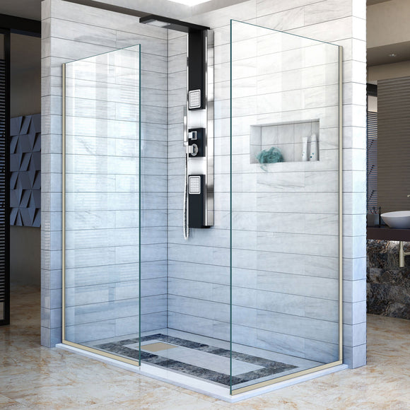 DreamLine SHDR-3230302-04 Linea Two Individual Frameless Shower Screens 30"W x 72"H each, Open Entry Design in Brushed Nickel