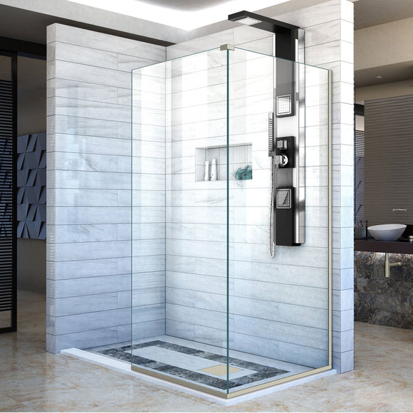 DreamLine SHDR-3230343-04 Linea Two Adjacent Frameless Shower Screens 34"and 30"W x 72"H, Open Entry Design in Brushed Nickel