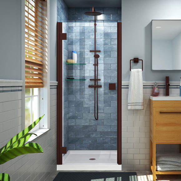 DreamLine DL-533442-06 Lumen 34"D x 42"W x 74 3/4"H Hinged Shower Door in Oil Rubbed Bronze with White Acrylic Base Kit