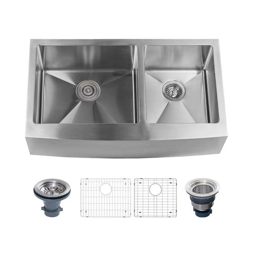Miseno MNO163320F6040 Farmhouse 33" Double Basin Stainless Steel Kitchen Sink