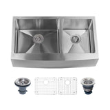 Miseno MNO163620F6040 Farmhouse 36" Double Basin Stainless Steel Kitchen Sink