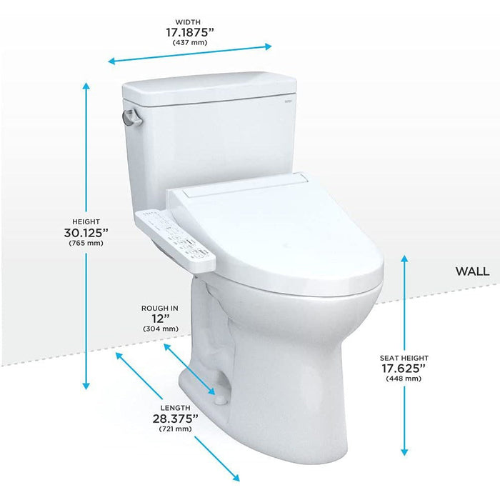 TOTO MW7763074CSFG#01 Drake Two-Piece Elongated 1.6 GPF Washlet+ Toilet with C2 Bidet Seat