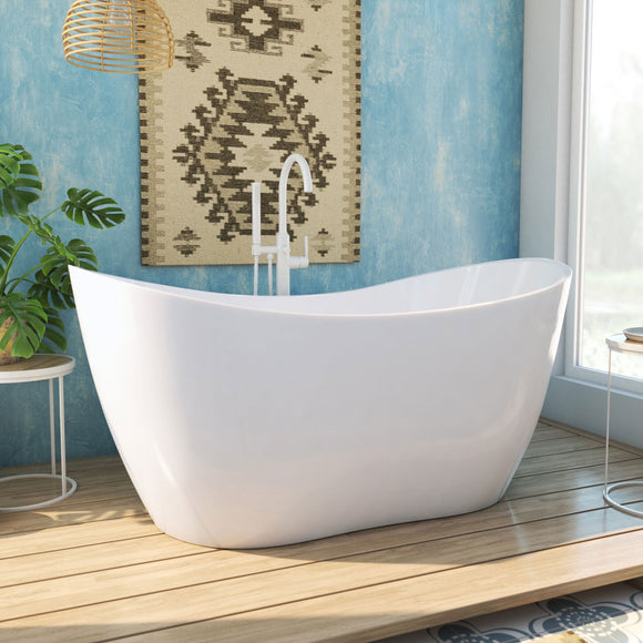 DreamLine BTNL5928FFXXC00 Nile 59" x 28" Acrylic Freestanding Bathtub with White Finish