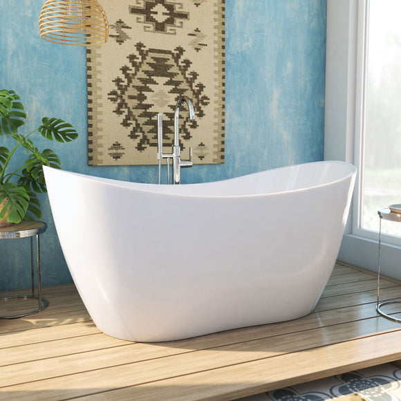 DreamLine BTNL5928FFXIC01 Nile 59" x 28" Acrylic Freestanding Bathtub with Chrome Finish