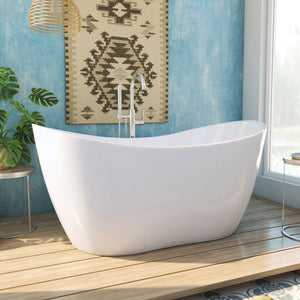 DreamLine BTNL5928FFXXC04 Nile 59" x 28" Acrylic Freestanding Bathtub with Brushed Nickel Finish