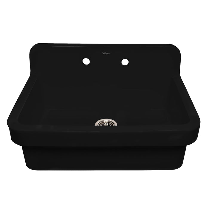 Whitehaus OFCH2230-BLACK Old Fashioned Country Fireclay Utility Sink with High Backsplash
