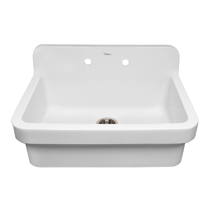 Whitehaus OFCH2230-WHITE Old Fashioned Country Fireclay Utility Sink with High Backsplash