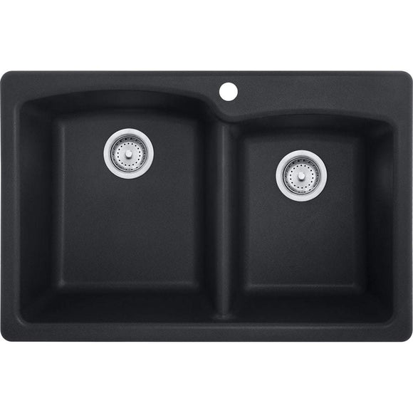 Franke EOOX33229-1 Granite Onyx Offset Double Bowl Dual Mount Sink