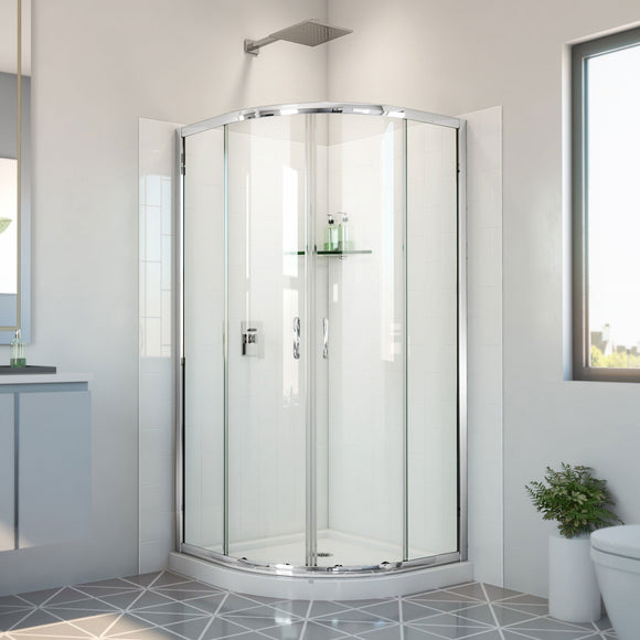 DreamLine E2703333XXQ0001 Prime Shower Enclosure, Base,, White Wall Kit in Chrome, Clear Glass