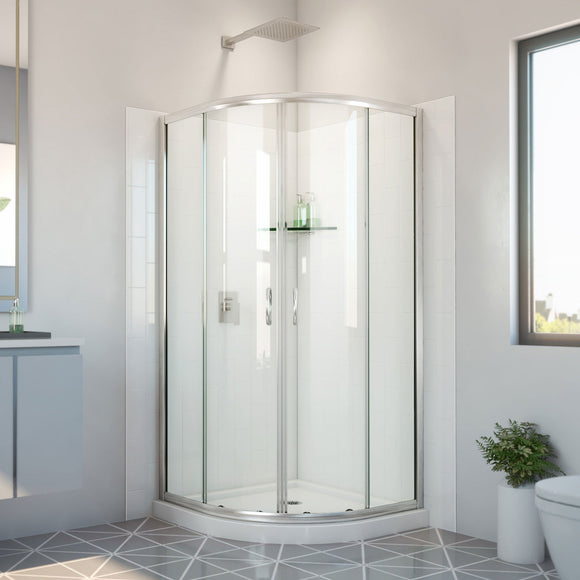 DreamLine E2703636XXQ0004 Prime Shower Enclosure, Base,, White Wall Kit in Brushed Nickel, Clear Glass