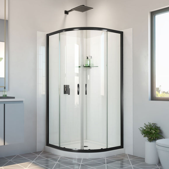 DreamLine E2703333XXQ0009 Prime Shower Enclosure, Base,, White Wall Kit in Satin Black, Clear Glass