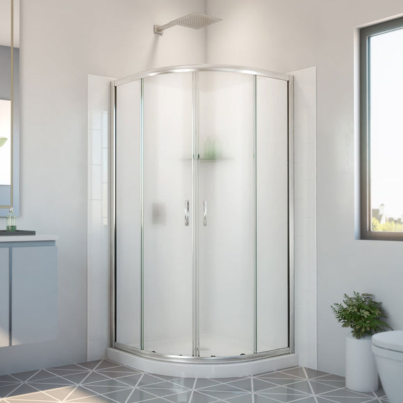 DreamLine E2703838XFQ0004 Prime Shower Enclosure, Base,, White Wall Kit in Brushed Nickel, Frosted Glass