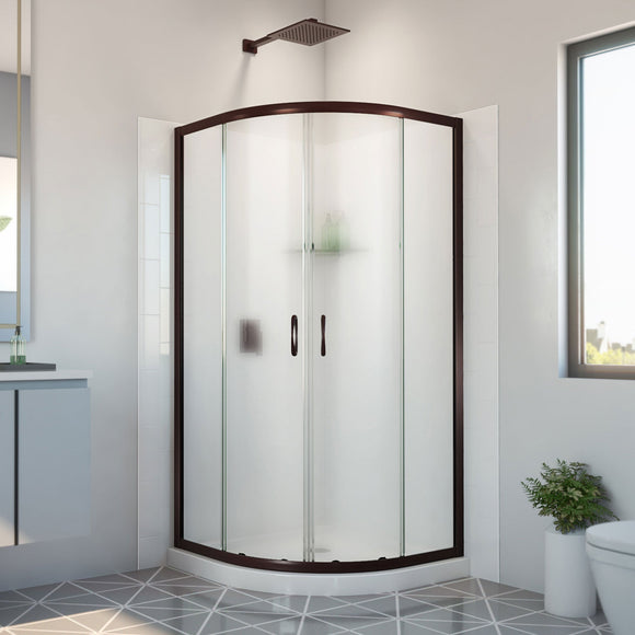 DreamLine E2703333XFQ0006 Prime Shower Enclosure, Base,, White Wall Kit in Oil Rubbed Bronze, Frosted Glass