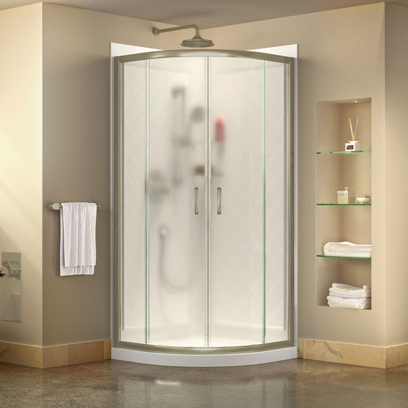 DreamLine DL-6152-04FR Prime 33" x 76 3/4" Semi-Frameless Frosted Glass Sliding Shower Enclosure in Brushed Nickel with Base and Backwall