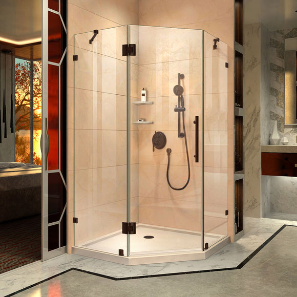 DreamLine DL-6051-22-06 Prism Lux 38" x 74 3/4" Fully Frameless Neo-Angle Shower Enclosure in Oil Rubbed Bronze with Biscuit Base