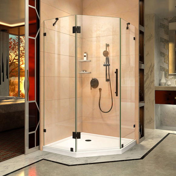 DreamLine SHEN-2238380-09 Prism Lux 38" x 72" Fully Frameless Neo-Angle Hinged Shower Enclosure in Satin Black