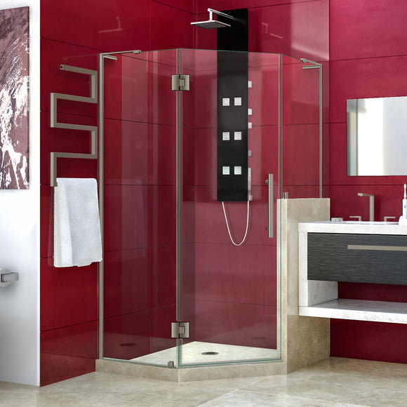 DreamLine E264072-134-04 Prism Plus 40" x 72" Frameless Neo-Angle Hinged Shower Enclosure with Half Panel in Brushed Nickel