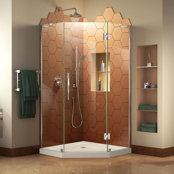 DreamLine DL-6060-22-01 Prism Plus 36" x 74 3/4" Frameless Neo-Angle Shower Enclosure in Chrome with Biscuit Base