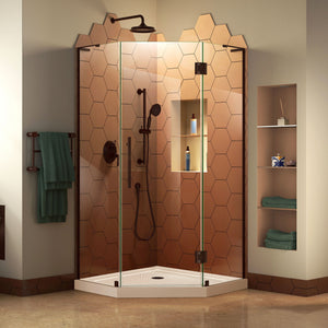 DreamLine DL-6063-22-06 Prism Plus 42" x 74 3/4" Frameless Neo-Angle Shower Enclosure in Oil Rubbed Bronze with Biscuit Base