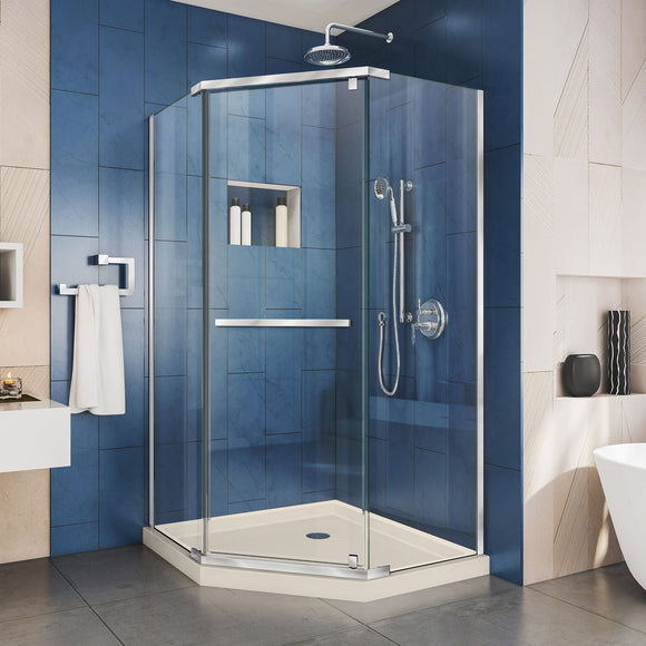 DreamLine DL-6031-22-01 Prism 38" x 74 3/4" Frameless Neo-Angle Pivot Shower Enclosure in Chrome with Biscuit Base Kit