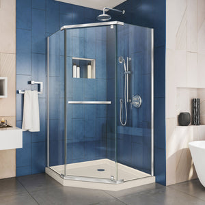 DreamLine DL-6033-22-01 Prism 42" x 74 3/4" Frameless Neo-Angle Pivot Shower Enclosure in Chrome with Biscuit Base Kit