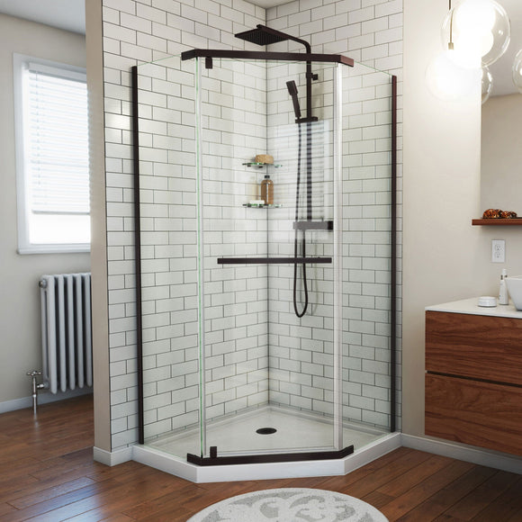 DreamLine DL-6033-06 Prism 42" x 74 3/4" Frameless Neo-Angle Pivot Shower Enclosure in Oil Rubbed Bronze with White Base Kit