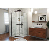 DreamLine DL-6033-06 Prism 42 in. x 74 3/4 in. Frameless Neo-Angle Pivot Shower Enclosure in Oil Rubbed Bronze with White Base Kit