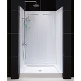 DreamLine DL-6107C-04CL Infinity-Z 36"D x 48"W x 76 3/4"H Clear Sliding Shower Door in Brushed Nickel, Center Drain Shower Base, and Backwalls